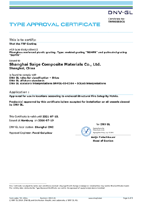 DNV-GL TYPE APPROVAL CERTIFICATE